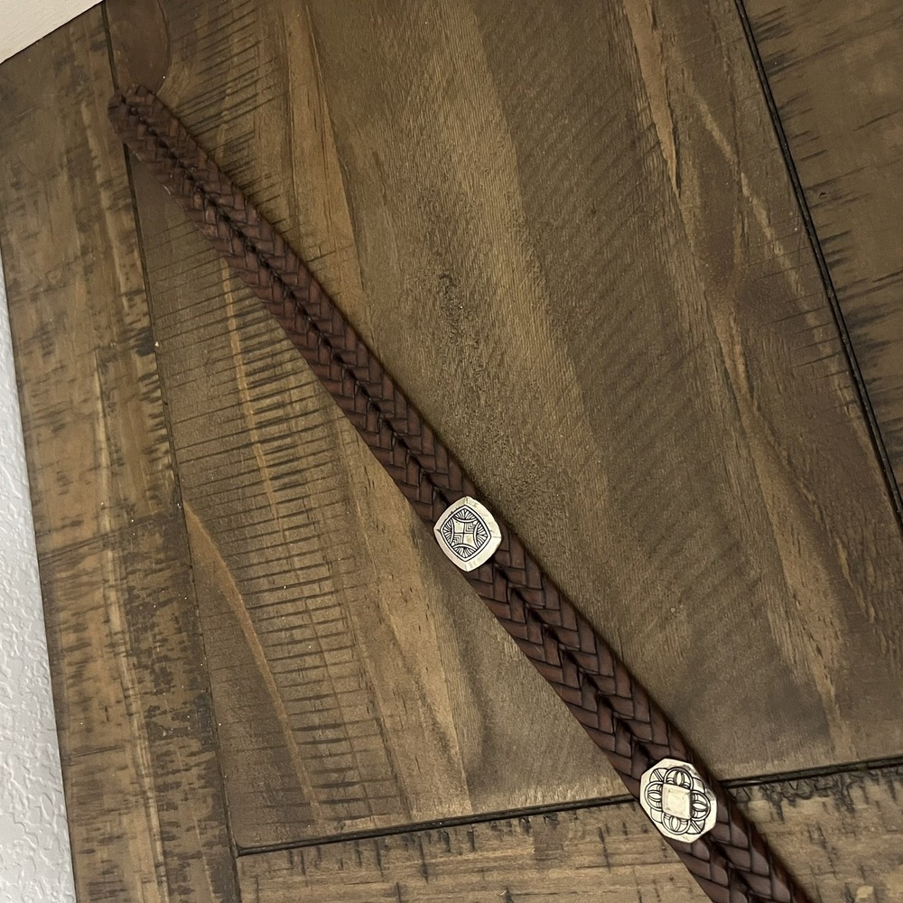 Brighton Brown Braided Leather Belt with Silver-Tone Conchos and Buckle - Picture 3 of 5